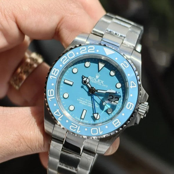 Branded GMT 2 Watch master Steel-Aqua Blue