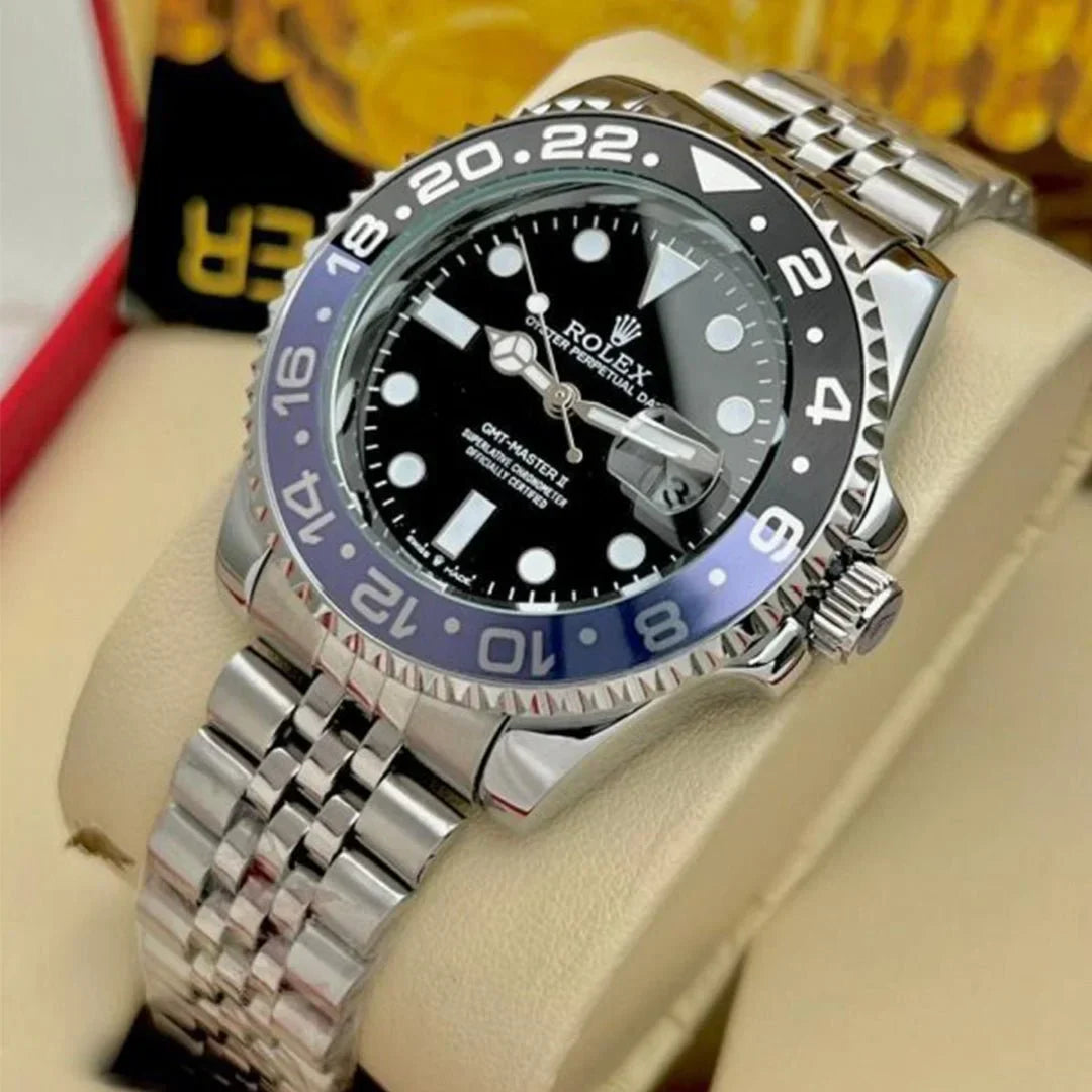 Branded Watch Gmt Master Silver Black Metal