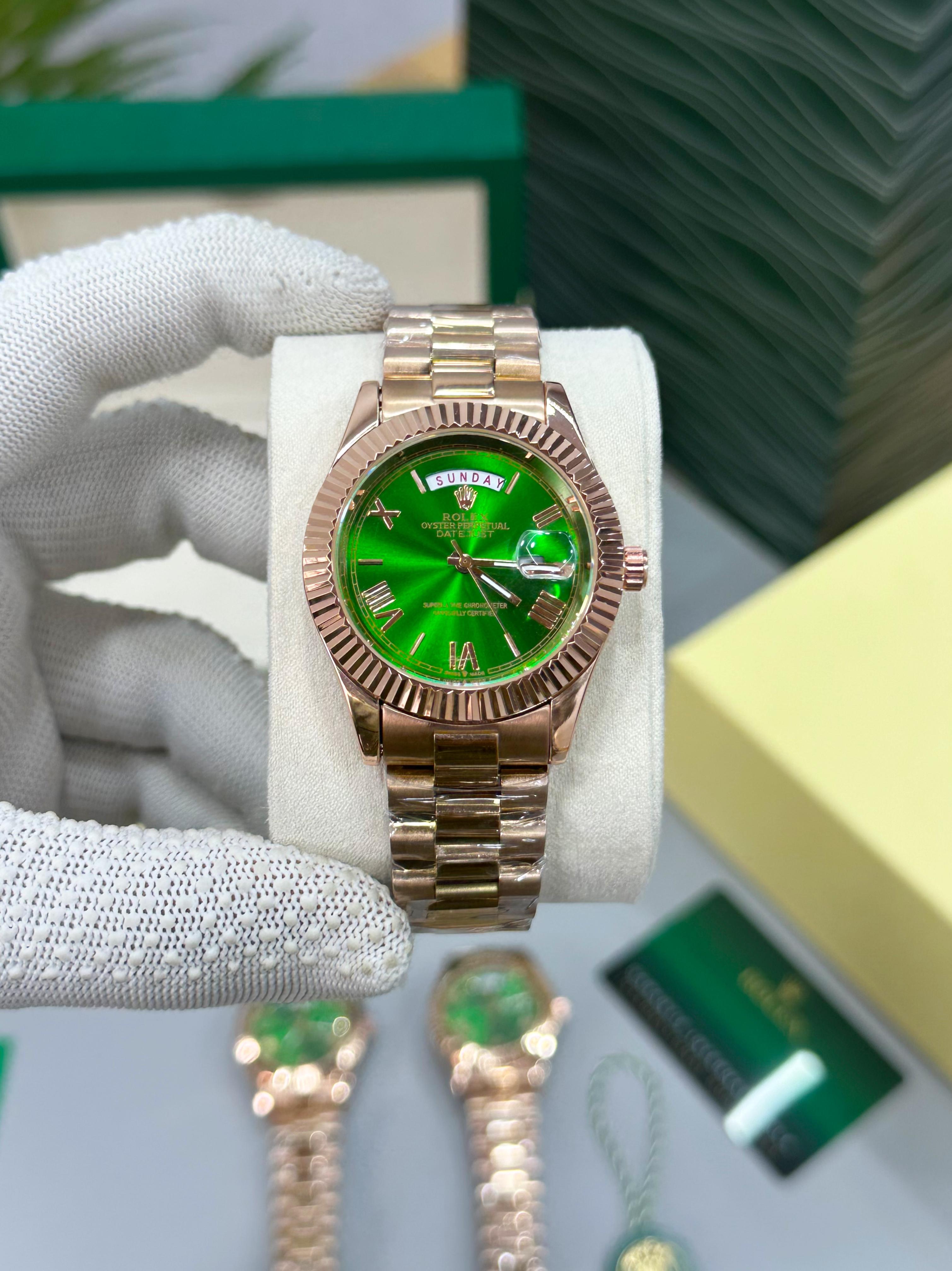 Luxury Branded Watch day date green dial