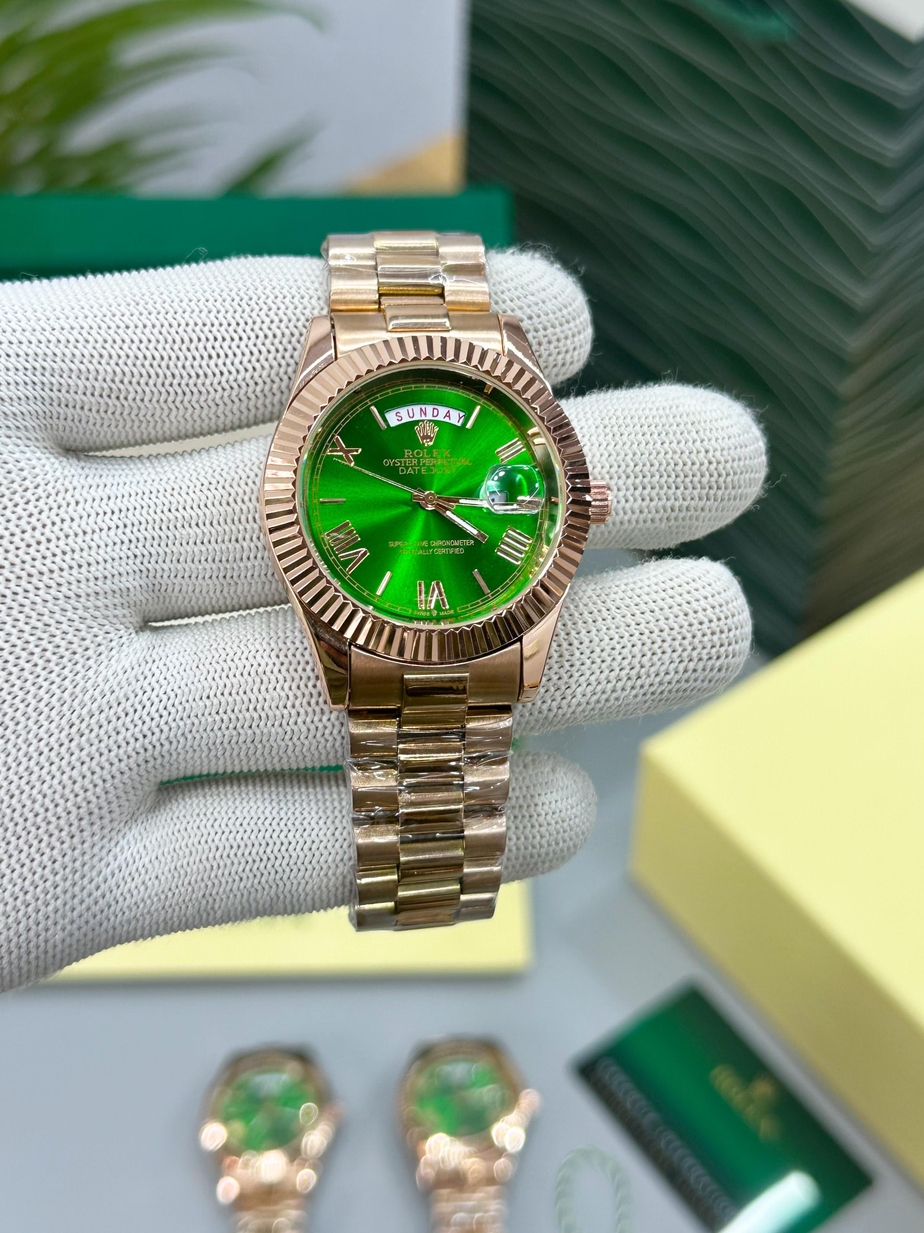 Luxury Branded Watch day date green dial