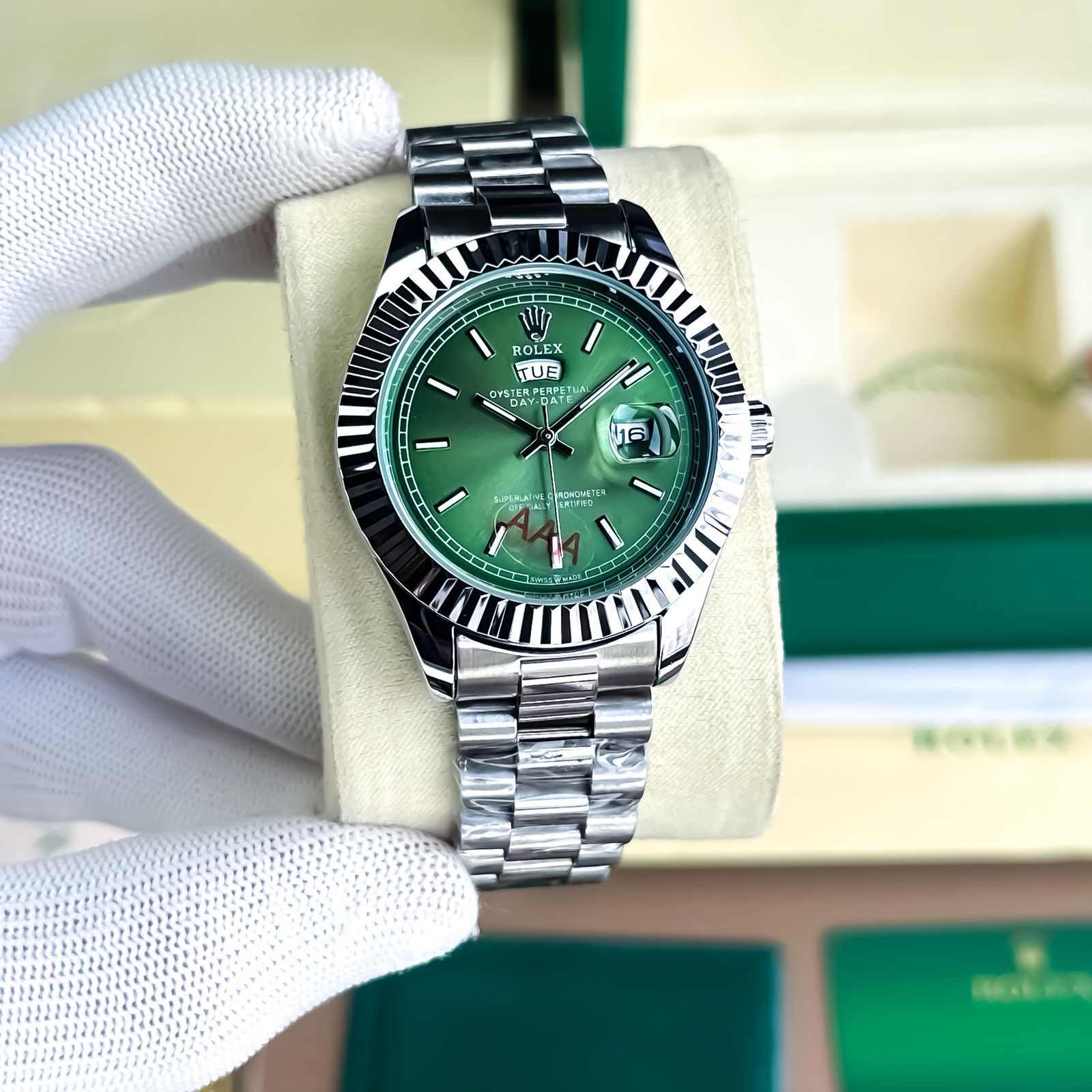 Luxury Branded Watch day date green dial